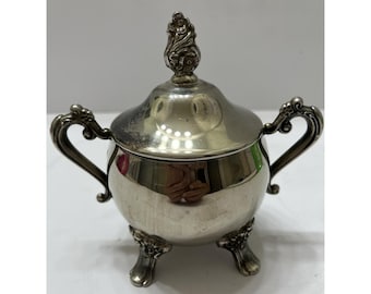 Vintage versilberte Zuckerschüssel mit Deckel verzierte Griffe Dekor Patina