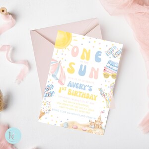 Editable One In The Sun 1st Birthday Party Invitation, editable and digital party invite, Summer 1st Birthday Invite, 1st Birthday Invite