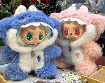 Labubu Puppen Overall: Flauschiges Fell Hoodie Outfit (Passend für Gen 1/2/3 6.7 &#39;&#39; Dolls)