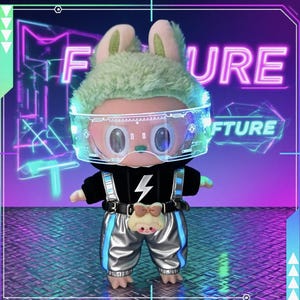 Okulary z akcesorium dla lalki Labubu – Cyberpunk Techno Cool Futuristic Mini akcesorium z efektem świecenia – Pasuje do generacji 1v2v3 – 17 cm/6,7''