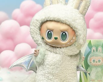 Labubu Doll Outfit: Frostdrache Hoodie mit silbernen Flügeln - passend für Gen 1/2/3