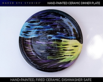 Hand-Painted Cool Color Ceramic Dinner Plate