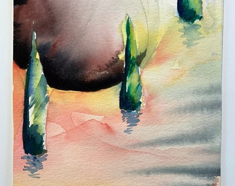 Original Abstract Watercolor Painting "Orb and Spikes"