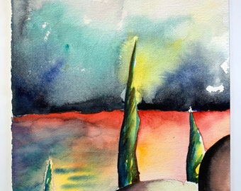 Original abstract watercolor painting "Marscape."