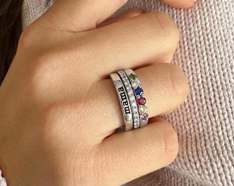 3 STÜCKE Personalisierte Mütter Ringe, 1-6 Birthstones Stapelbare benutzerdefinierte Ringe, Weihnachten Geburtstagsgeschenke für ihre Mutter Oma Mädchen Frau