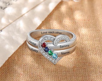 Personalized 4 Birthstone Ring for Women, Mothers Day Gift,Mothers Ring, Mom Name Ring, Gift for Mom, Custom Family Four Birthstone Ring