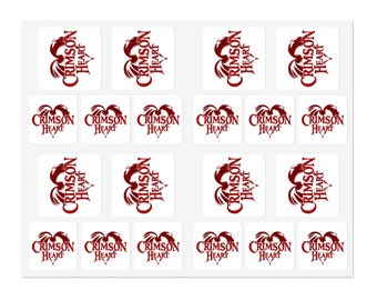 Hoja de pegatinas con el logotipo de Crimson Heart