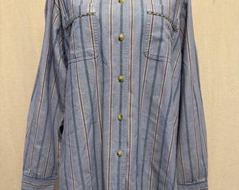 Vintage David Brooks Blue Stripe Cotton Button Down Shirt