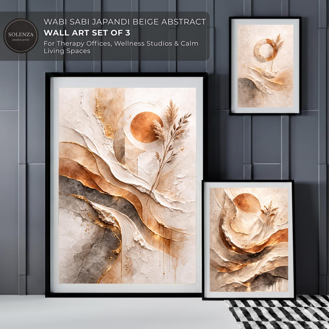 Japandi Wabi Sabi Wall Art Set of 3 Beige Abstract Therapy Office ...