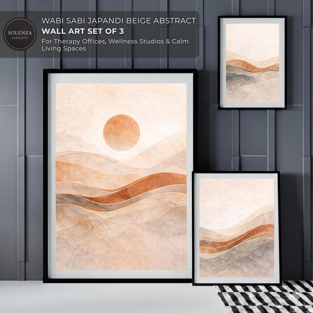 Japandi Wabi Sabi Wall Art Set of 3 Beige Abstract Therapy Office ...