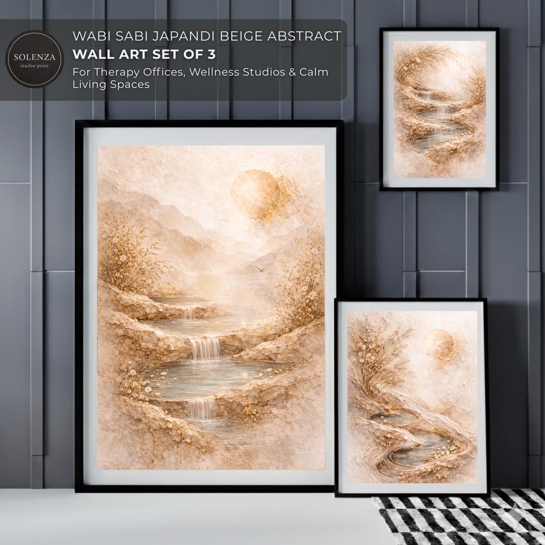 Japandi Wabi Sabi Wall Art Set of 3 Gold Textured Abstract Therapy ...