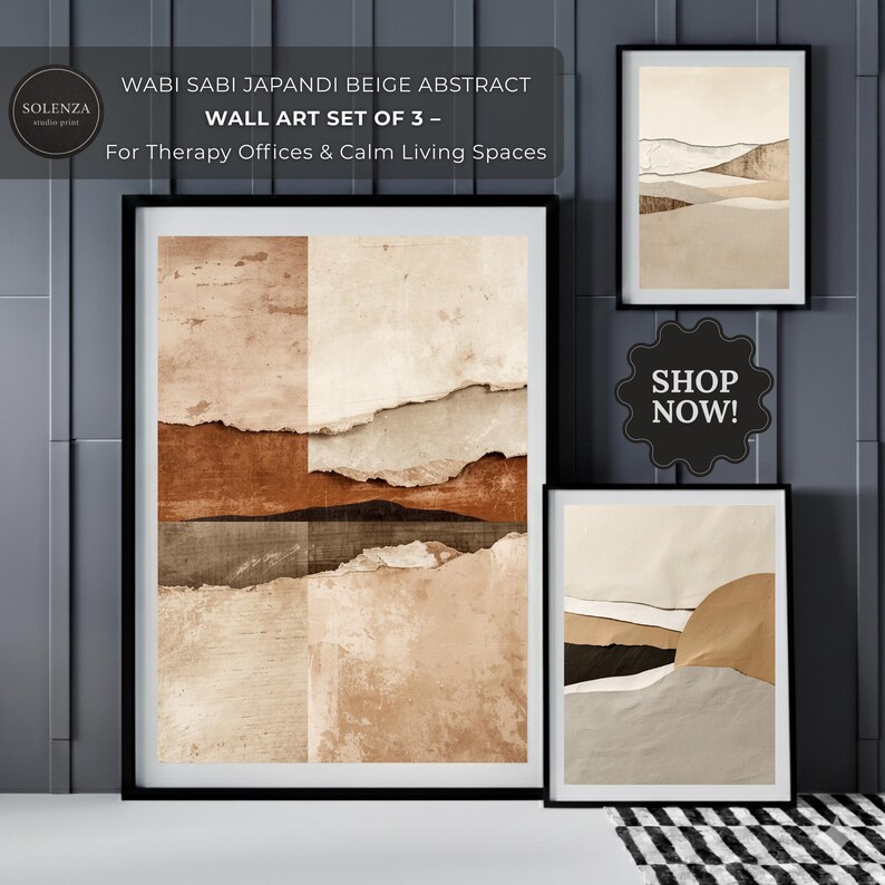 Japandi Wabi Sabi Beige Abstract Wall Art Set of 3 Therapy Office ...