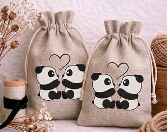 Diseño de bordado de pareja de pandas, patrón de máquina de coser de animales kawaii para el Día de San Valentín, archivo de bordado de corazón de amor