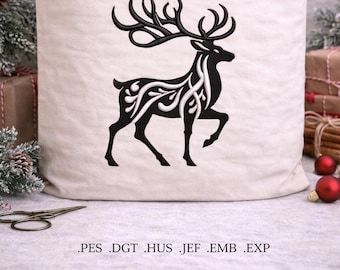 Hirsch Linie Kunst Stickerei, Rentier Silhouette, klassische Winter Wildtiere, Instant Download