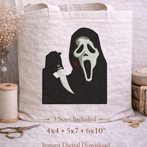 Ghost Face Embroidery | Spooky Horror face with knife | Instant Download