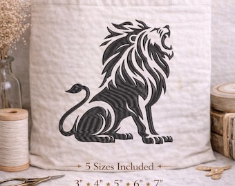 Brüllender Löwe Emblem Stickdatei, Maskottchen Maschinendatei (5 Größen)