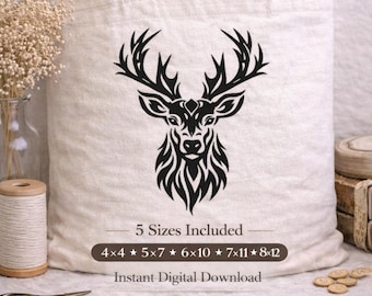 Deer Head Embroidery Design, Stag Antler Machine Embroidery Pattern, instant download