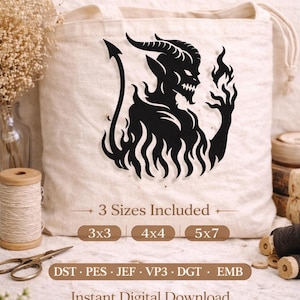 Teufel Teufel Stickdatei | Teufel Silhouette Flamme Kunst | Sofort Download
