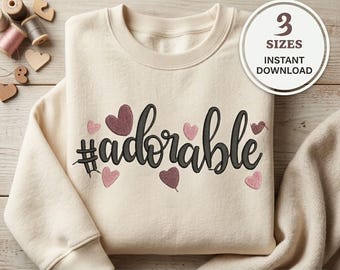 Adorable bordado, archivo de bordado a máquina de corazones rosas, diseño para bebé niña, ropa infantil, 3 tamaños.