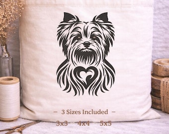 Yorkshire Terrier Stickdatei, Hund Stickdatei | Welpe Herz Stickdatei | Sofort Download