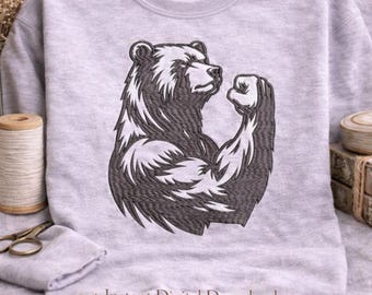 Diseño de bordado de oso musculoso, archivo de bordado a máquina de animales salvajes, descarga instantánea, 5 tamaños
