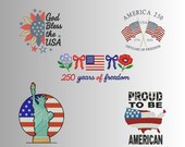 USA 250th Anniversary Machine Embroidery Bundle, 5-in-1 Patriotic Designs, Freedom Pack, 3 Sizes