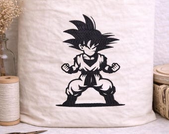 Bordado a máquina del héroe anime Goku, estilo manga, guerrero superpoderoso / (Descarga digital)