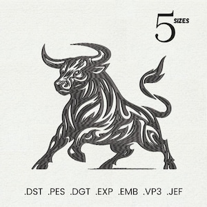 Tribal Bull Embroidery Design, Taurus Zodiac Silhouette Machine Pattern, 5 Sizes, Digital Download