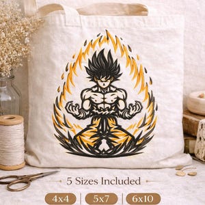 Anime Power Up Embroidery, Hero Battle Aura Machine File, Manga Fan, 5 Sizes