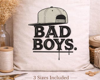 Diseño de bordado de Bad Boys / Logotipo de texto de estilo callejero / Archivo de bordado a máquina / Descarga instantánea