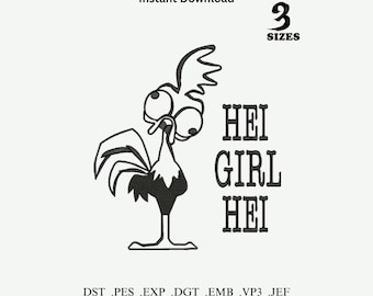 Lustiges Huhn Maschinenstickerei, Hei Girl Cartoon Vogel Hahn Stickdatei, sofort Download
