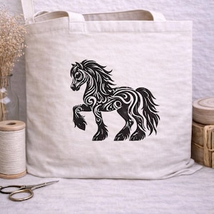 Pony Horse Embroidery Design, Flowing Mane Tribal Machine File, Mythical Foal Digital Download