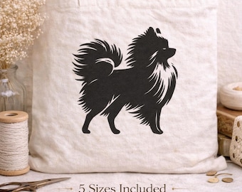 Pommersche Hund Silhouette Stickdatei, Spitz Welpe Stickdatei