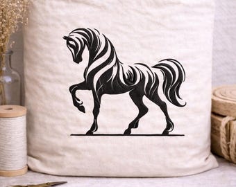 Diseño artístico de bordado de caballo, archivo para máquina con patrón de semental tribal, descarga digital ecuestre