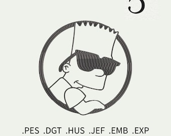 Bart Simpson Stickmuster, Retro Cartoon Maschinendatei (5 Größen)