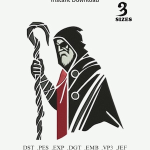 May include: Black and white illustration of a robed figure with a staff, a long white beard, and a red accent. The image includes the text "Instant Download" and "3 Sizes", along with several file format extensions.