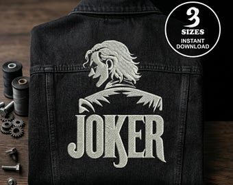 Diseño de bordado del Joker / Archivo de bordado a máquina de cara de villano / Patrón de puntada de personaje de película / Descarga instantánea