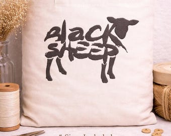 Diseño de bordado de oveja negra, archivo de bordado a máquina con silueta de animal, 5 tamaños, descarga inmediata