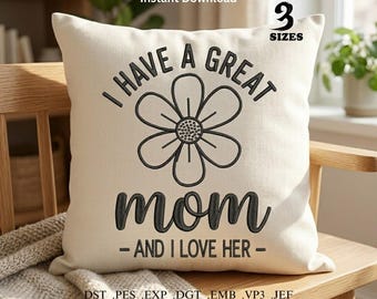 Bordado a máquina para el Día de la Madre, Bordado "Tengo una mamá maravillosa", Diseño de corazón floral, Regalo sentimental