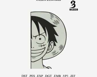 Bordado de media cara inspirado en anime / Bordado estilo manga / Descarga instantánea