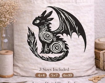 Drache Yin Yang Stickdatei | Keltischer Drache mit Flügeln Maschinenstichdatei | Digitaler Download