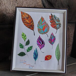 Hand-Colored Leaves Art: 8x10 Framed Nature Botanical