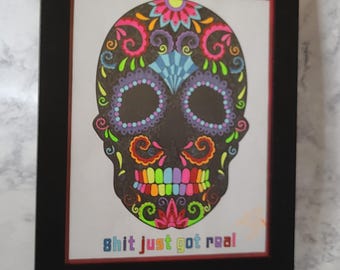 Hand-Colored Skull Art – Sarcastic Office Humor, Framed 8x10 Wall Decor