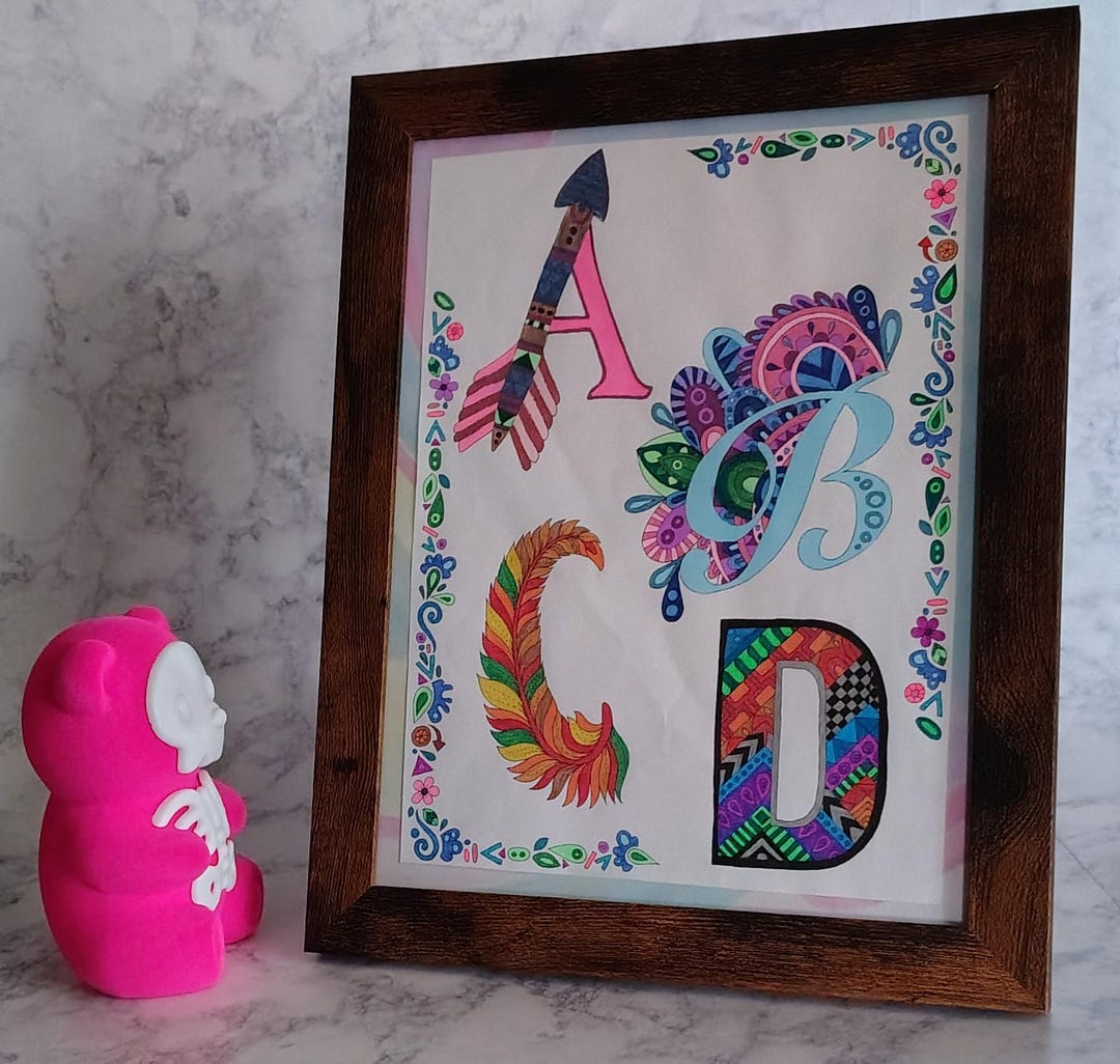 Hand-colored ABCD Art – 8.5×11 Brown Wood Frame - Etsy