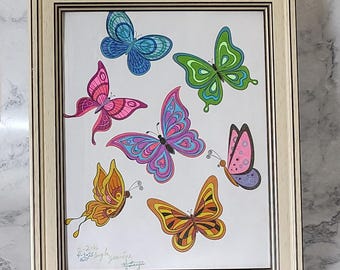 Hand-Colored Butterfly Wall Art – Colorful Nature Decor, Cottagecore Artwork (8x10)