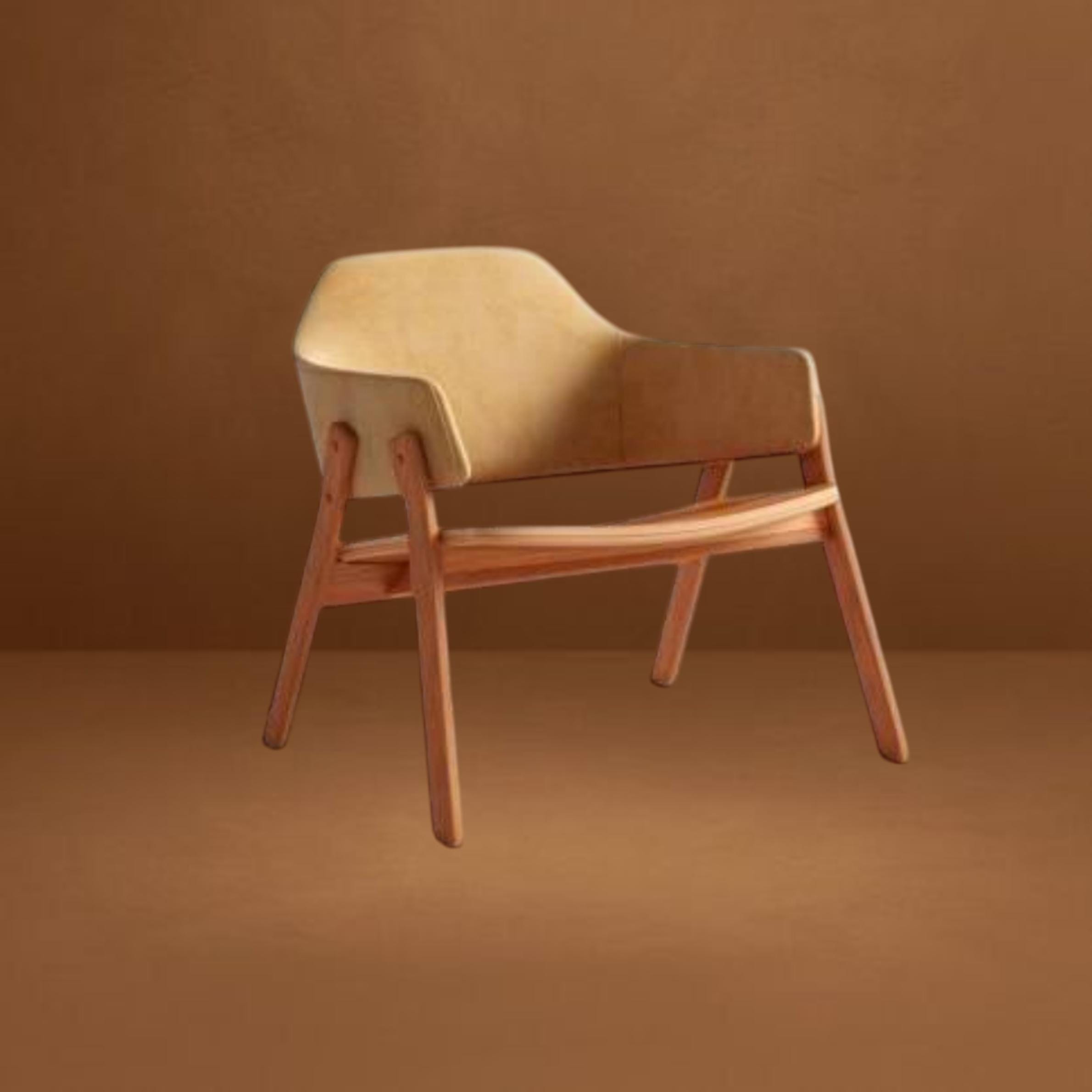 Scandinavian Modern Lounge Chair: Solid Wood Frame, Beige Upholstery