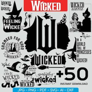 Wicked SVGs – Elphaba, Glinda, Defying Gravity, Wicked Svg-bundel