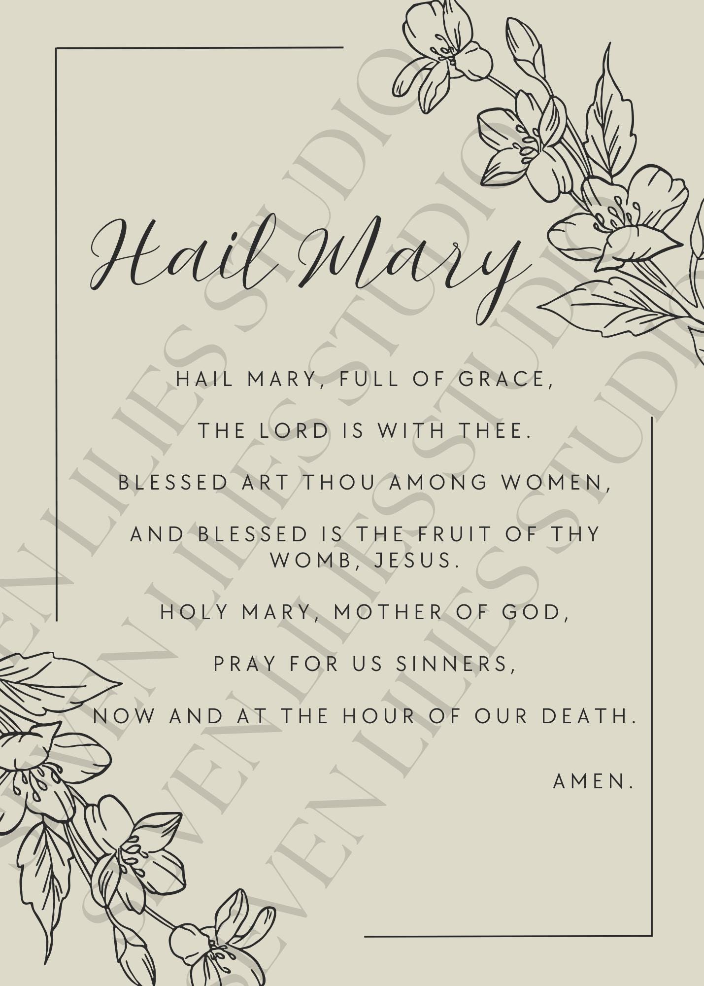Hail Mary Prayer Card (digital File) - Etsy