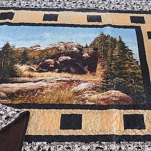 Queen &quot;Bustling Bear Mama&quot; Handmade Quilt