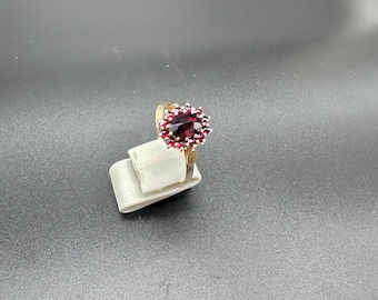 Vintage Garnet Cocktail Ring | Gold-Plated Silver by H. Engelbert | US Size 11.5